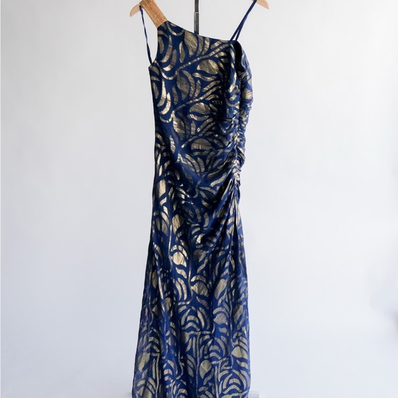 AIDON MATTOX One Shoulder Blue and Gold Dress​ - Picture 7 of 16
